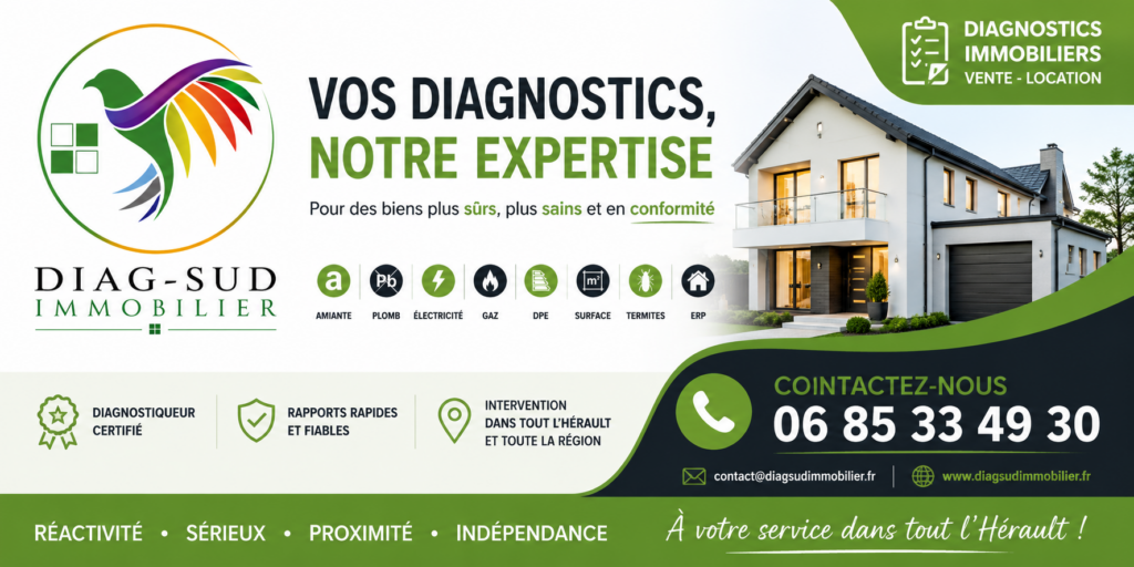 Diagnostics immobiliers dans l’Hérault avec Diag Sud Immobilier pour vente, location, DPE, amiante, plomb, électricité, gaz, termites, ERP et mesurages.